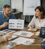 Zespół specjalistów analizujący proces rebrandingu marki podczas warsztatu strategicznego w nowoczesnym biurze | Openfield