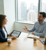 Profesjonalna rozmowa exit interview w nowoczesnym biurze