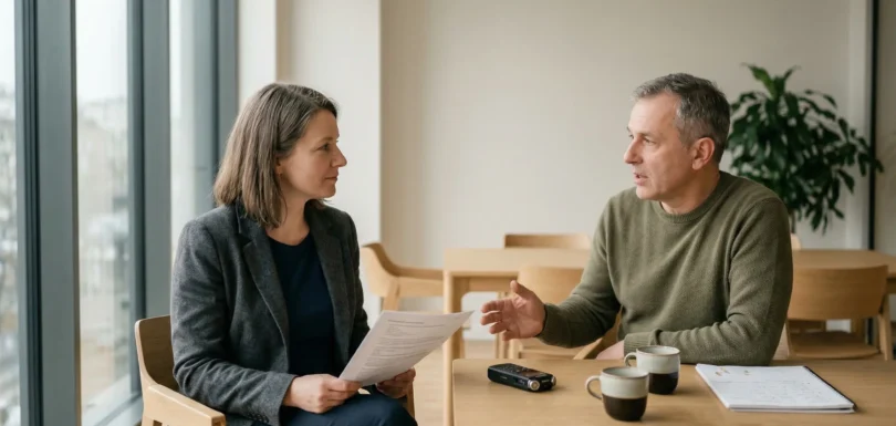 Badanie opinii: czym jest, metody i jak je skutecznie przeprowadzić 5 Badanie opinii metodą IDI – badaczka przeprowadza indywidualny wywiad pogłębiony z respondentem przy stole w nowoczesnej agencji badawczej